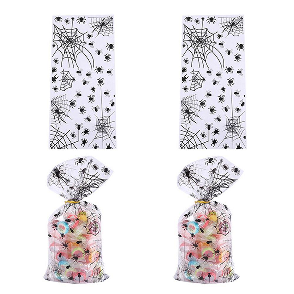 50pcs/pack Spider Printed Halloween Cellophane Treat Bag Trick or Treat Cookie Bags  Halloween Decor