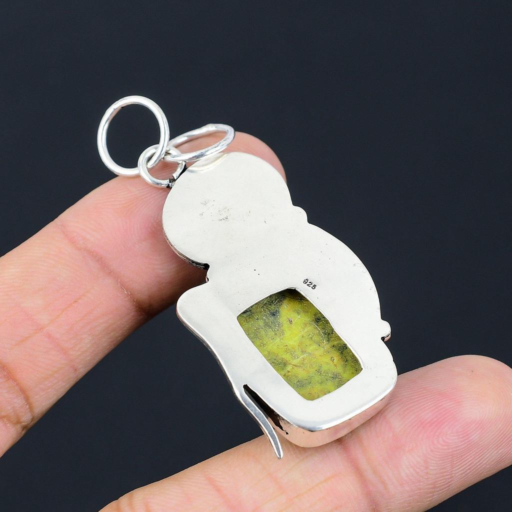 Natural Atlantisite Gemstone Pendant Green 925 Sterling Silver Indian Jewelry