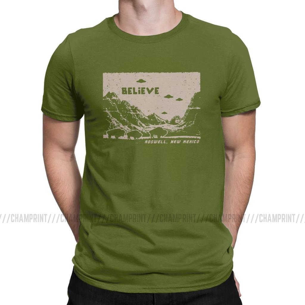 Ufo Flying Saucer T Shirts For Men Pure Cotton Funny T Shirt Round Collar I Want