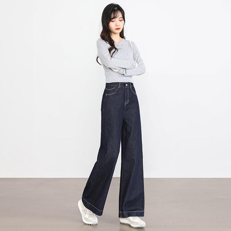 

Женские свободные джинсы широкого кроя темно-синего цвета 2025 - Весенне-осенний стиль 27 [Recommended for 95-105 lbs]