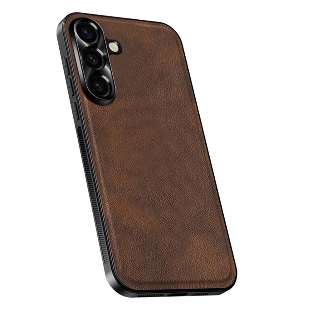 

For Samsung Galaxy A35 5G Case PU+TPU+PC Phone Back Cover with Metal Lens Frame Brown