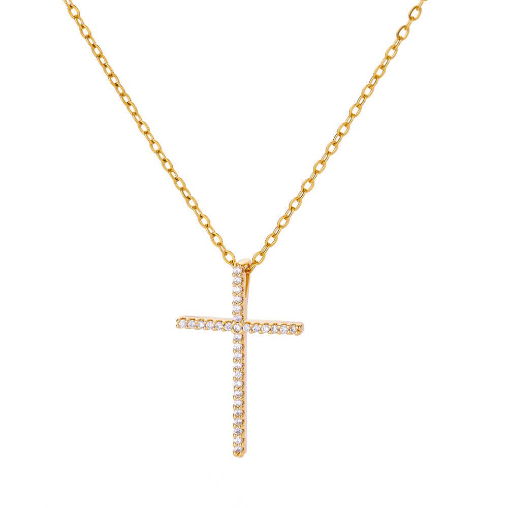 European & American Light Luxury Women's Retro Zircon Cross Pendant Necklace