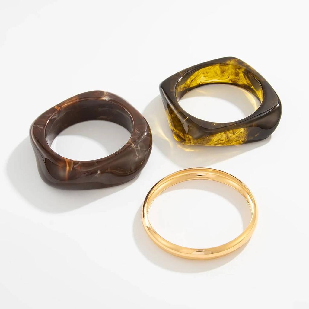 IngeSight.Z 3 Styles Vintage Punk Brown Thick Resin Acrylic Smudging Bangles Women Geometric Irregular Bracelet Pulseras Jewelry