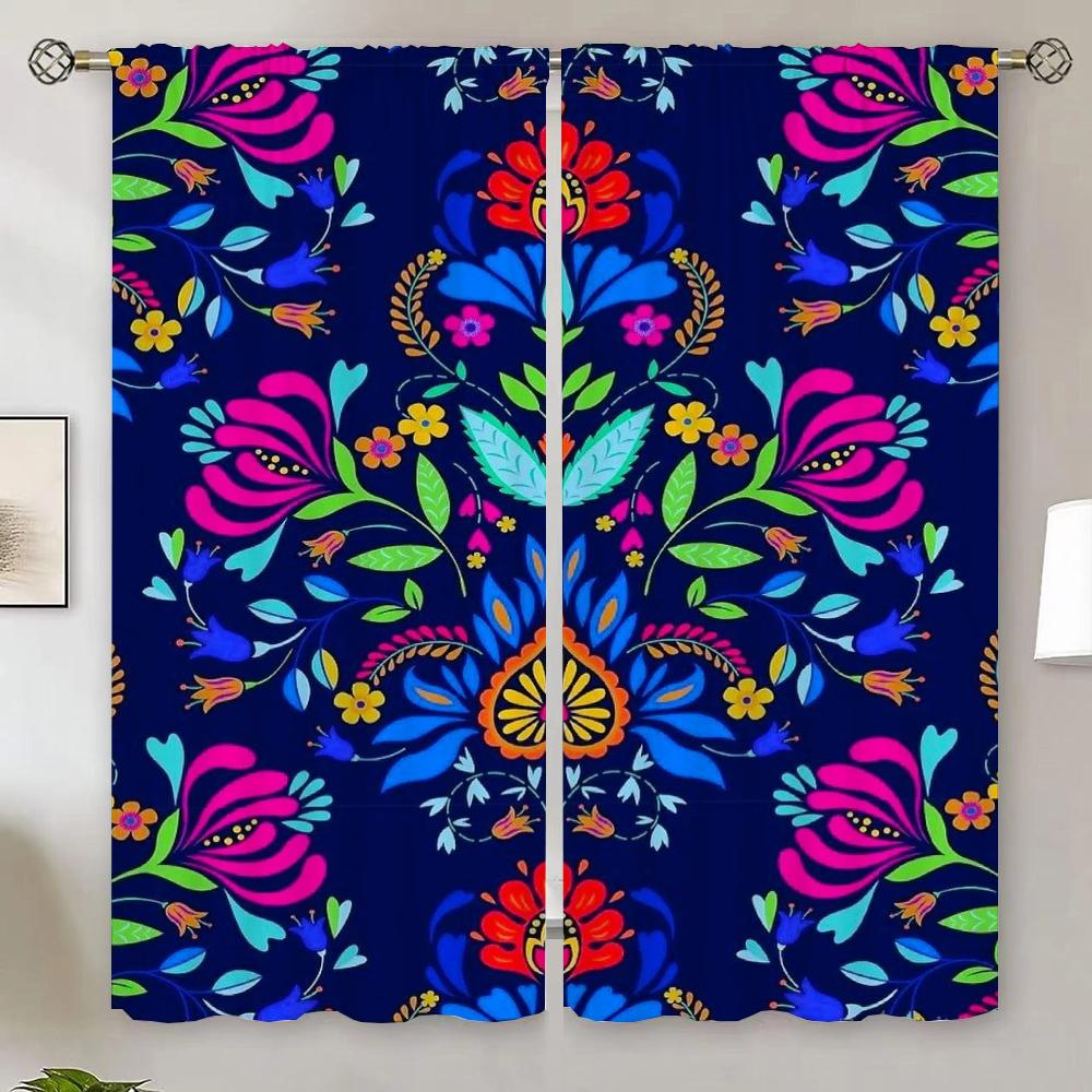 

Colorful Mexican Floral Blackout Curtain Tiebacks Elegant Room Curtains for Living Room Home and Decoration Window Blinds Blind W50xH70cmx2pcs-CL