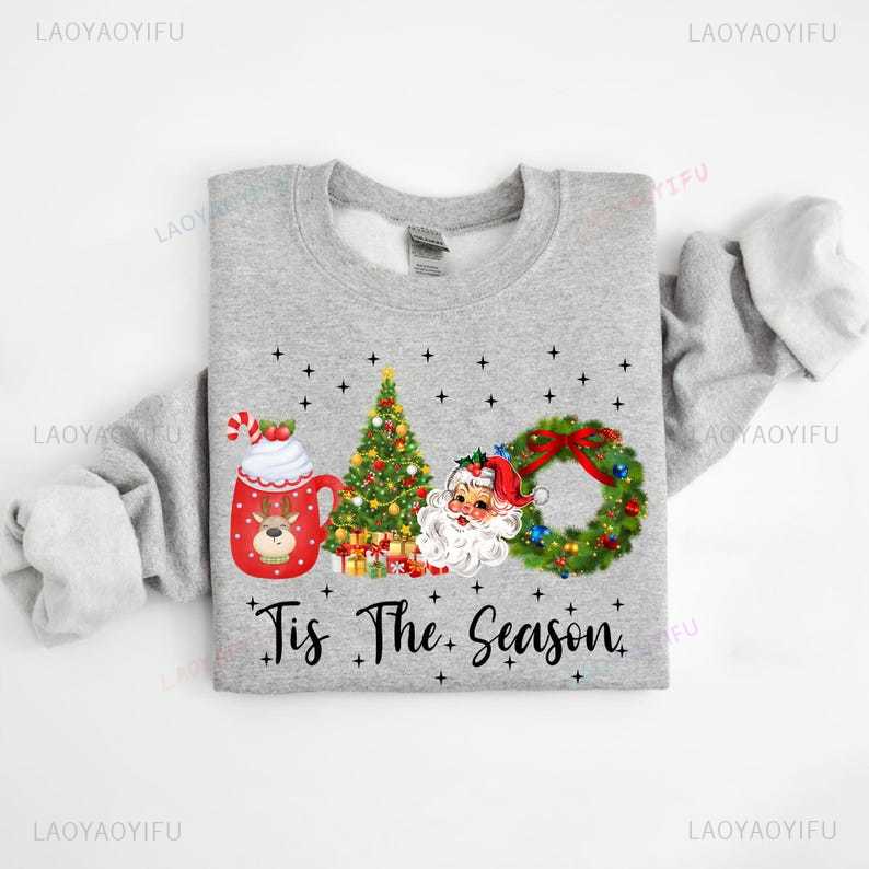 Tis The Season Cute Crewneck Merry Christmas Holiday Winter Hoodie Womens  Sweatshirt Xmas Gift Autumn and Winter Pullover S