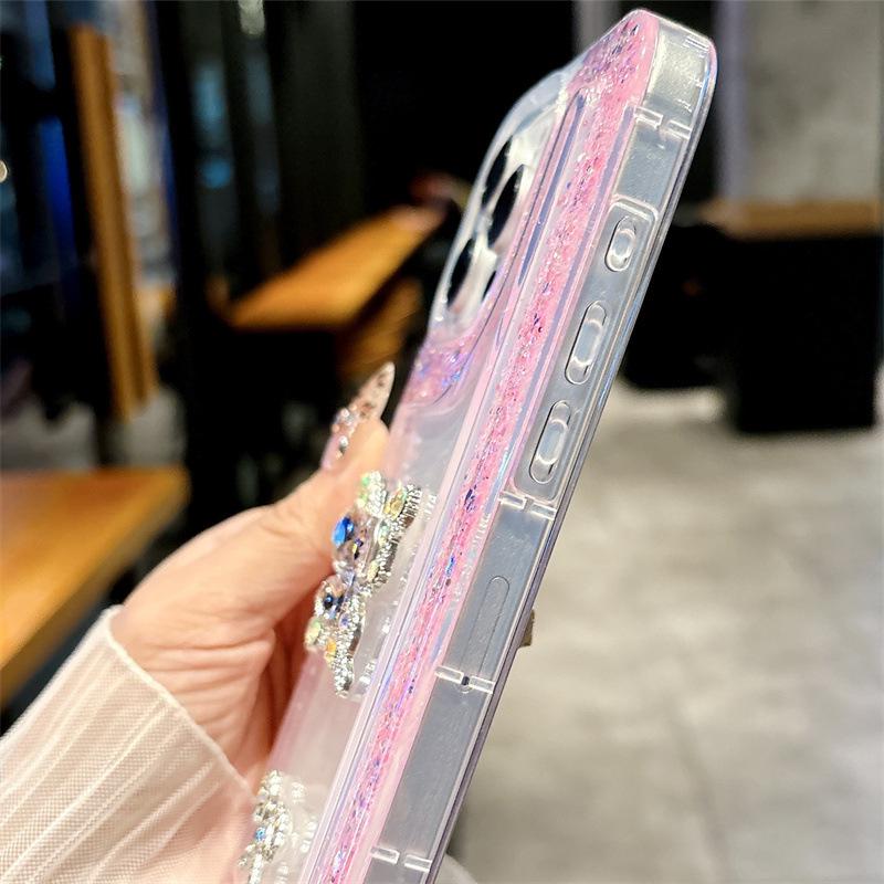 iPhone 16 Glitter Rhinestone Phone Case with Bow, Transparent Design Compatible with Apple Models 11-16.
