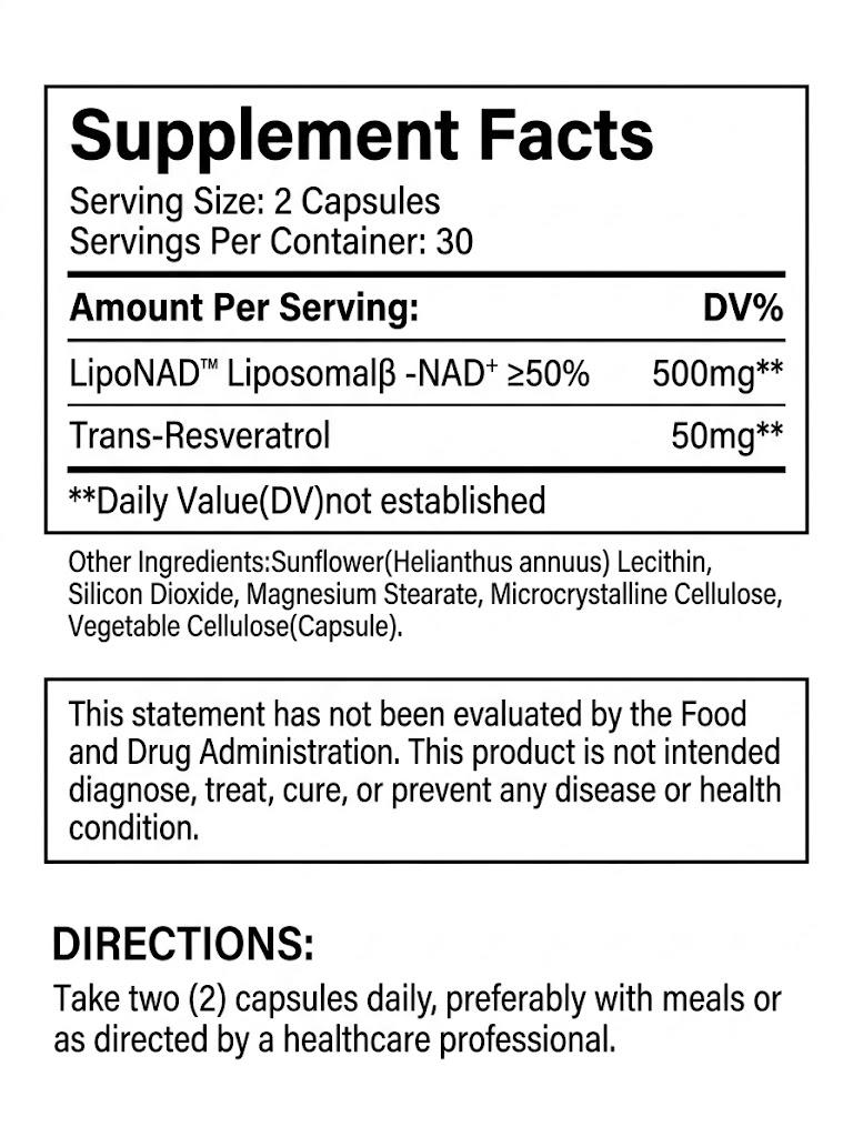 Cata-Kor 500mg NAD+ Supplement 60 Ct, Daily Nutrition for Skin Appearance, Natural Energy & Focus Support