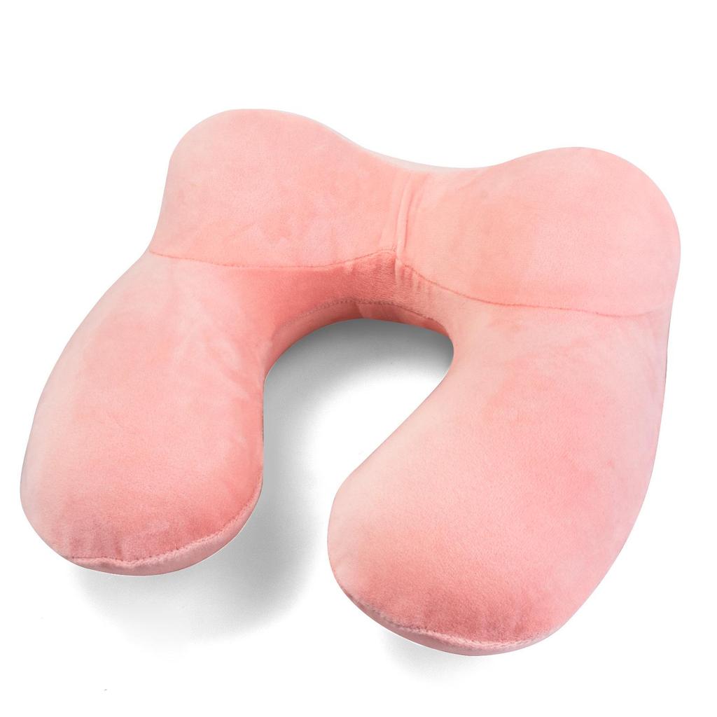 U-shaped Inflatable Travel Pillow Set: Includes Neck Support, Eye Mask, and Earplugs.