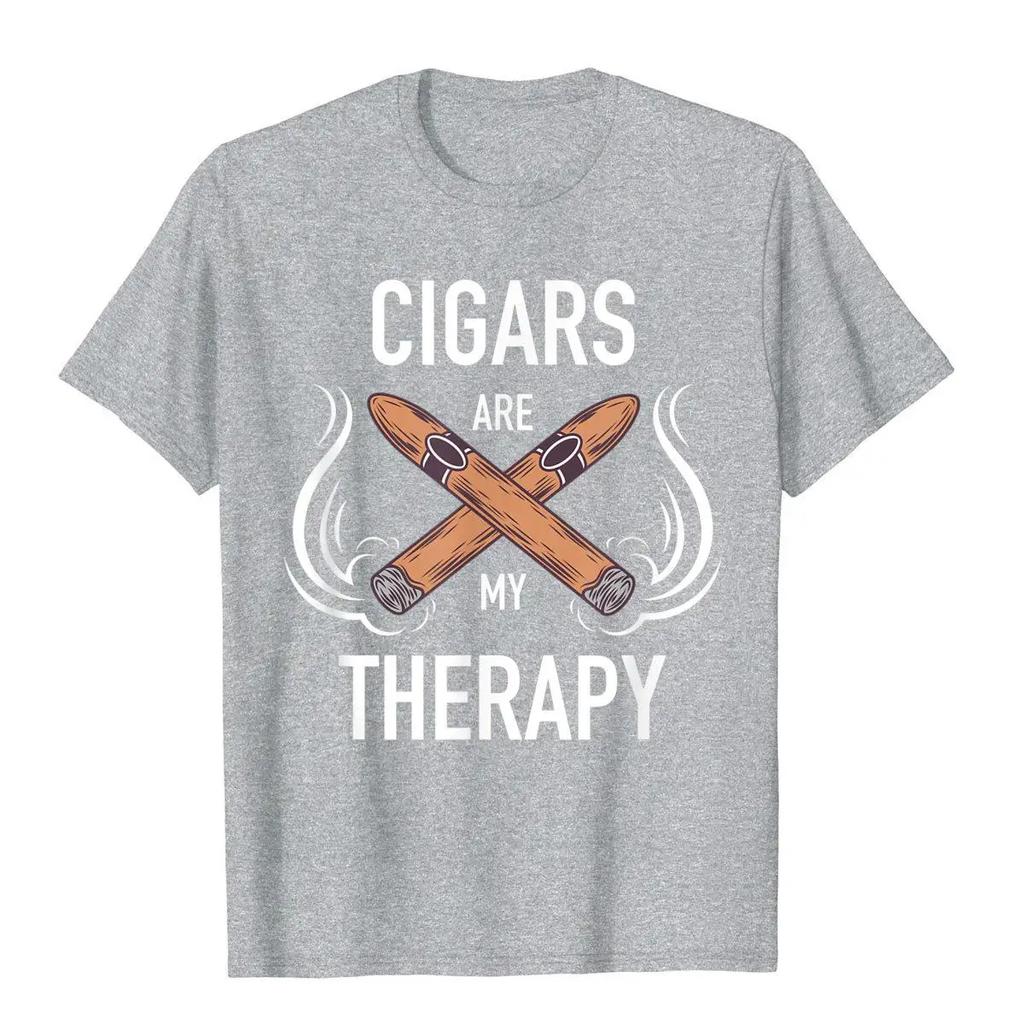 Men Cigars Are My Therapy funny cigar smoker pattern print 100% pure cotton short-sleeved T-shirt hip-hop top