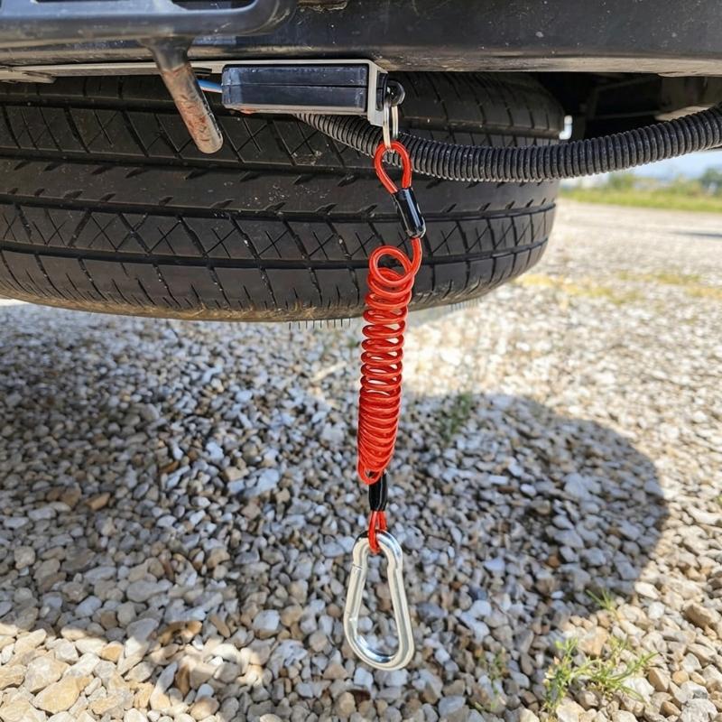 Coiled Trailer Brake Pin Cable with Snap Hook and Removable Pull Pin for Electric-Brake Separation Systems on Trailers and Travel Trailers