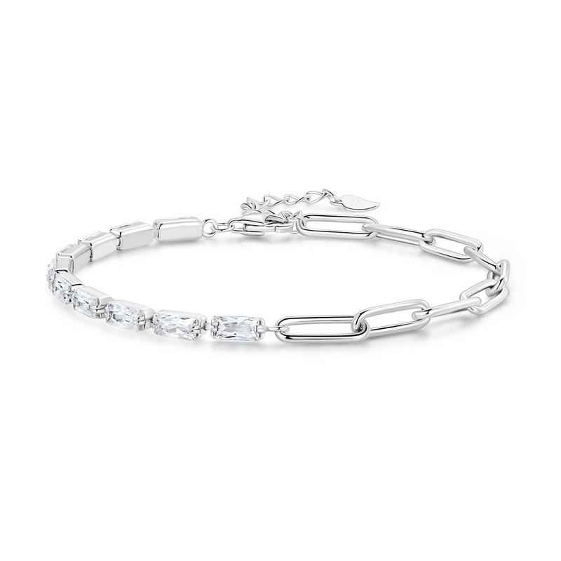 WOSTU 925 Sterling Silver Square Shiny Cubic Zirconia Tennis Bracelets For Women Euro Simple Splice Bangle Wrist Jewelry Gift