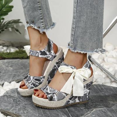 Print Random Bow High Heels Sandals Women Shoes Wedges Platform Summer Slippers 2024 Designer New Dress Beach Slides Femme Pumps