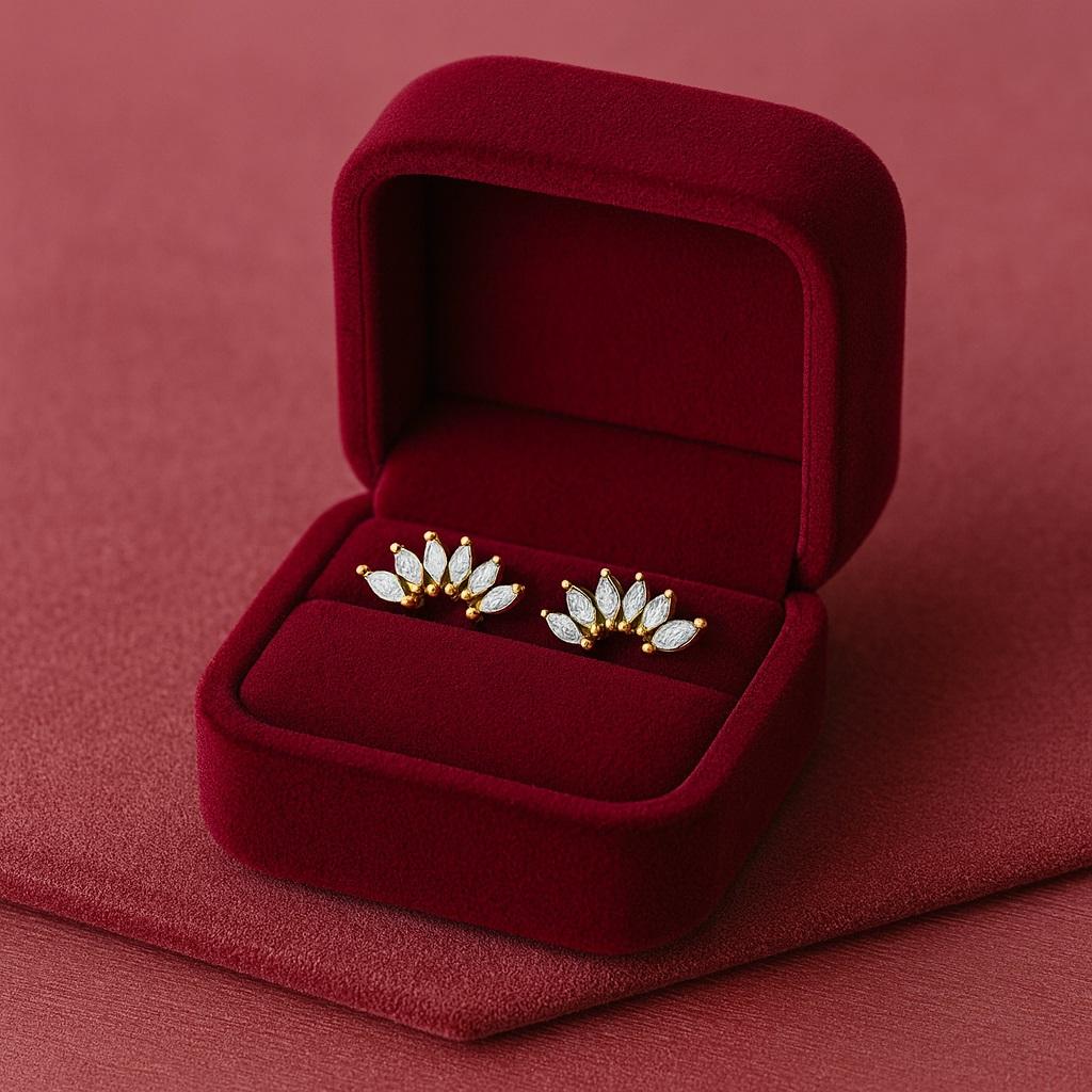 Marquise Fächer Cluster Ohrstecker - 925 Sterling Silber Gelb Vergoldet