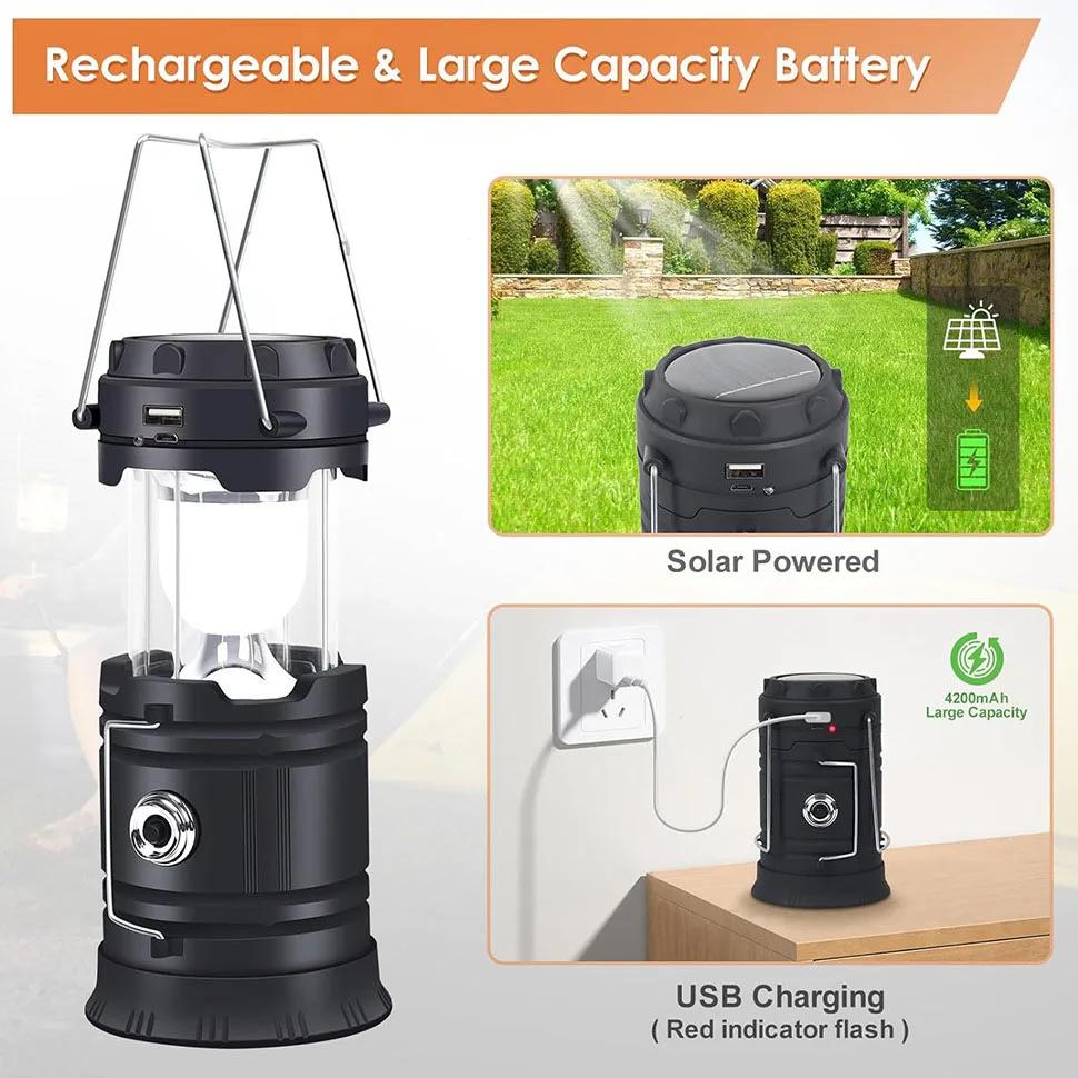 Rechargeable Solar LED Portable Multifunctional Torch Lamp Flame Flashlight Emergency Outdoor Hiking Tent Hanging Camping Light