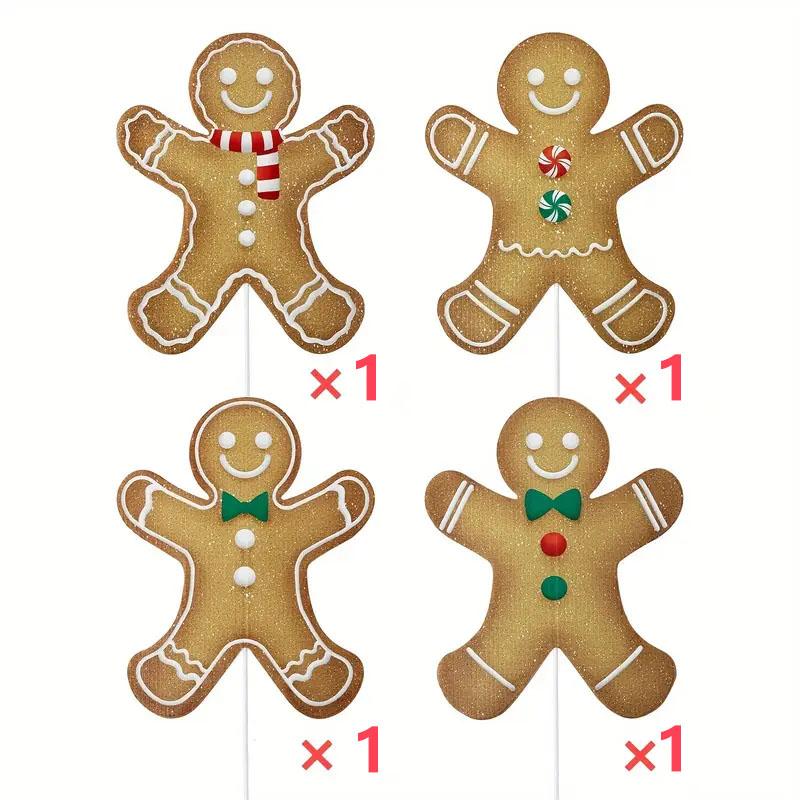 

Large Gingerbread Man Christmas Tree Ornaments, Rustic Plastic Gingerbread Decorations, for Holiday Home, Office Vase Decor 4pcs