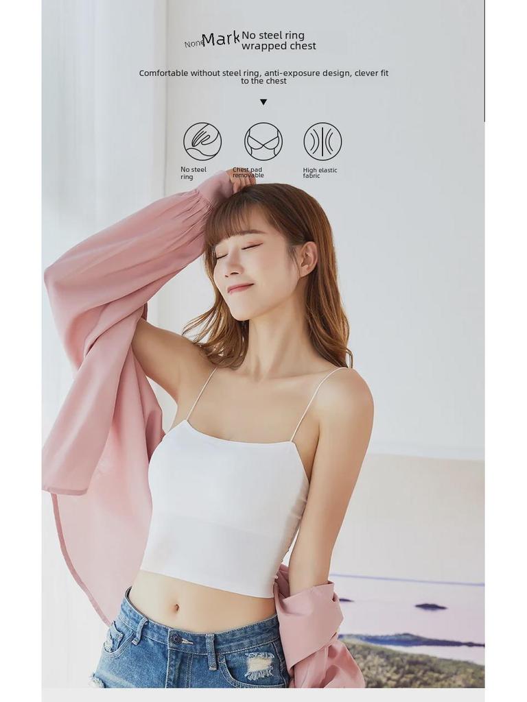 Ice Silk One-Shoulder Sexy Seamless Vest with Chest Pads and Exposed Back