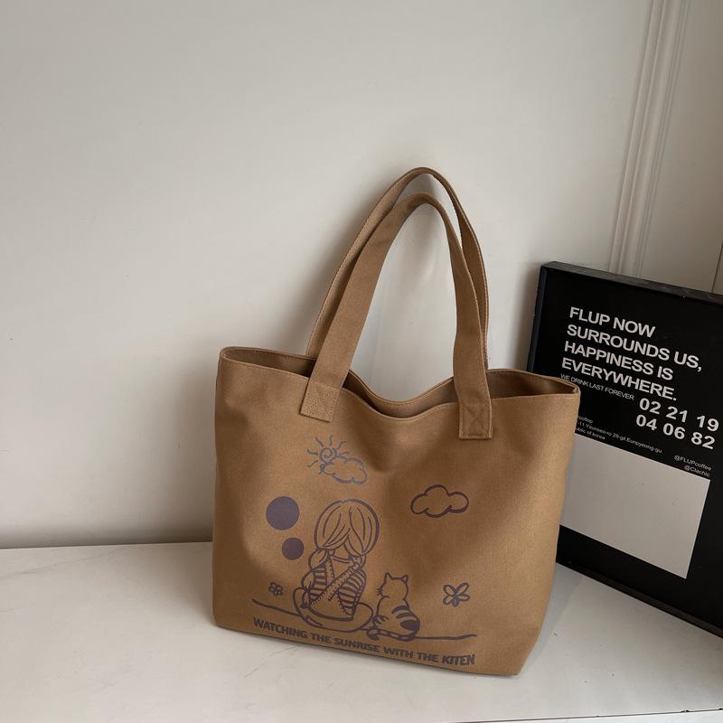 

2025 Women s Large Capacity Versatile Canvas Tote - Autumn/Winter Printed Shoulder Bag for Casual College Use 46cm x 32cm x 16cm
