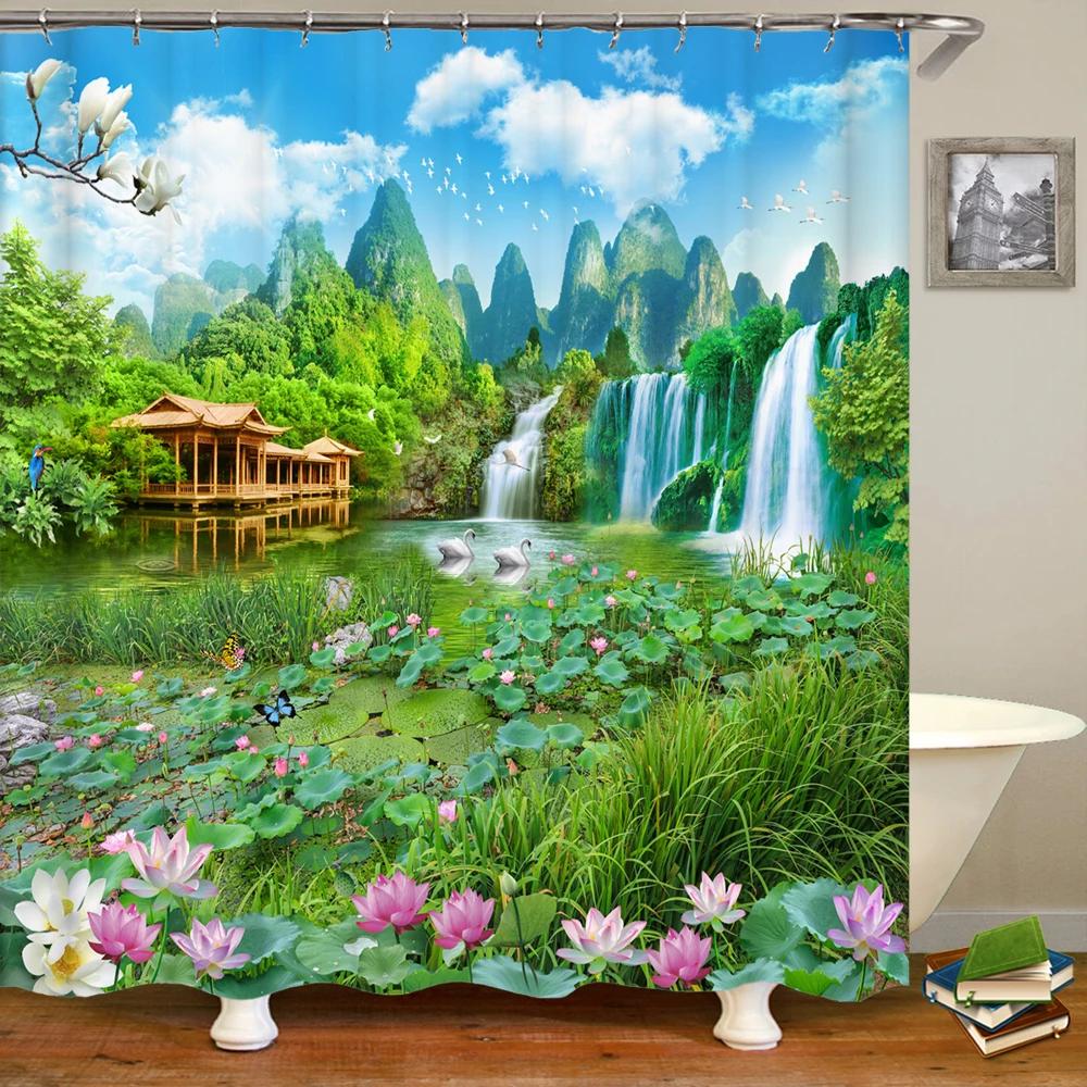 3D Nature Forest Trees landscape Bathroom Shower Curtain Home Decor Curtain Fabric Waterproof Shower Curtain With Hook 180x200