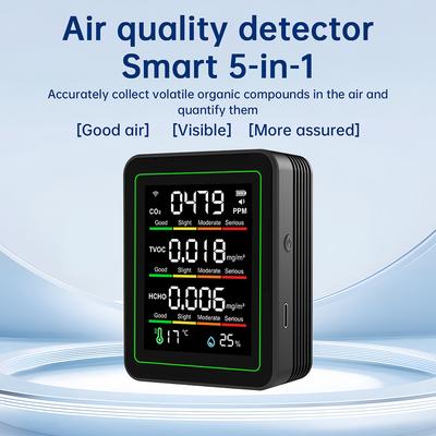 5-in-1 Air Detector Large Color Screen 30 Hours Battery Life Formaldehyde TVOC Temperature Humidity Meter CO2 Detector