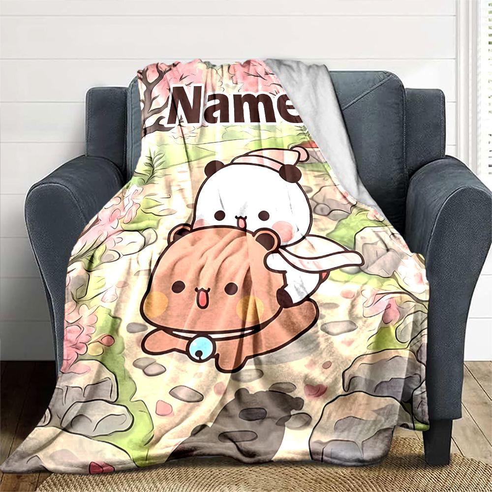 Customizable Yier BuBu Bear1 Throw Blanket – Personalized Name, All-Season Cozy Snug Blanket, Machine Washable, Personalized Blanket
