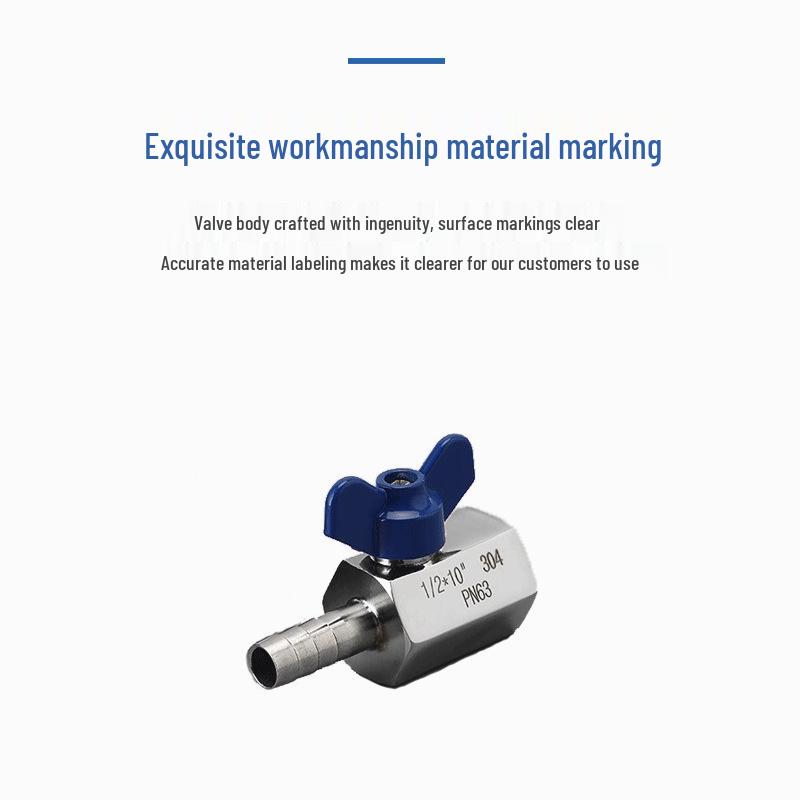 304 Stainless Steel Mini Ball Valve with Butterfly Handle, Internal/External Threads, High Pressure, 4-Way Pagoda Tube Connector.