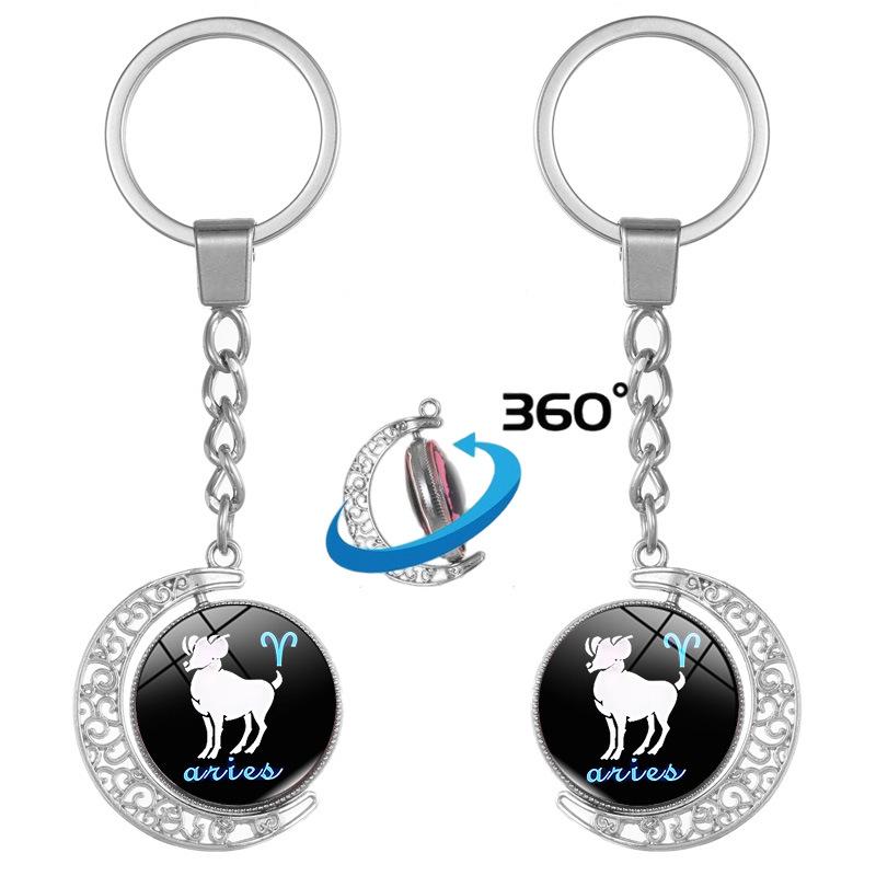 Twelve Constellations Rotating Metal Keychain Pendant