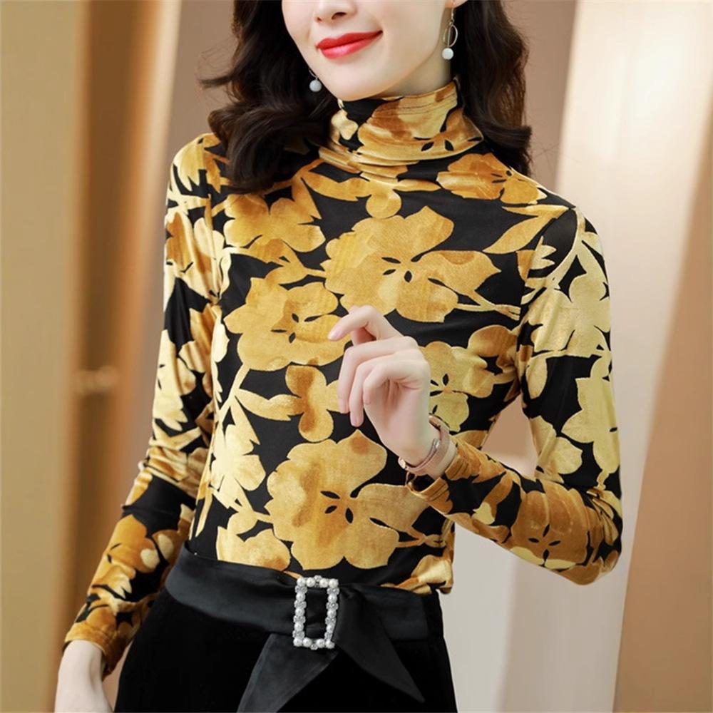 

Жіночий базовий топ з напівгортловиною, оновлений осінній топ іноземного стилю, топ-футболка з довгим рукавом 3XL жовтий