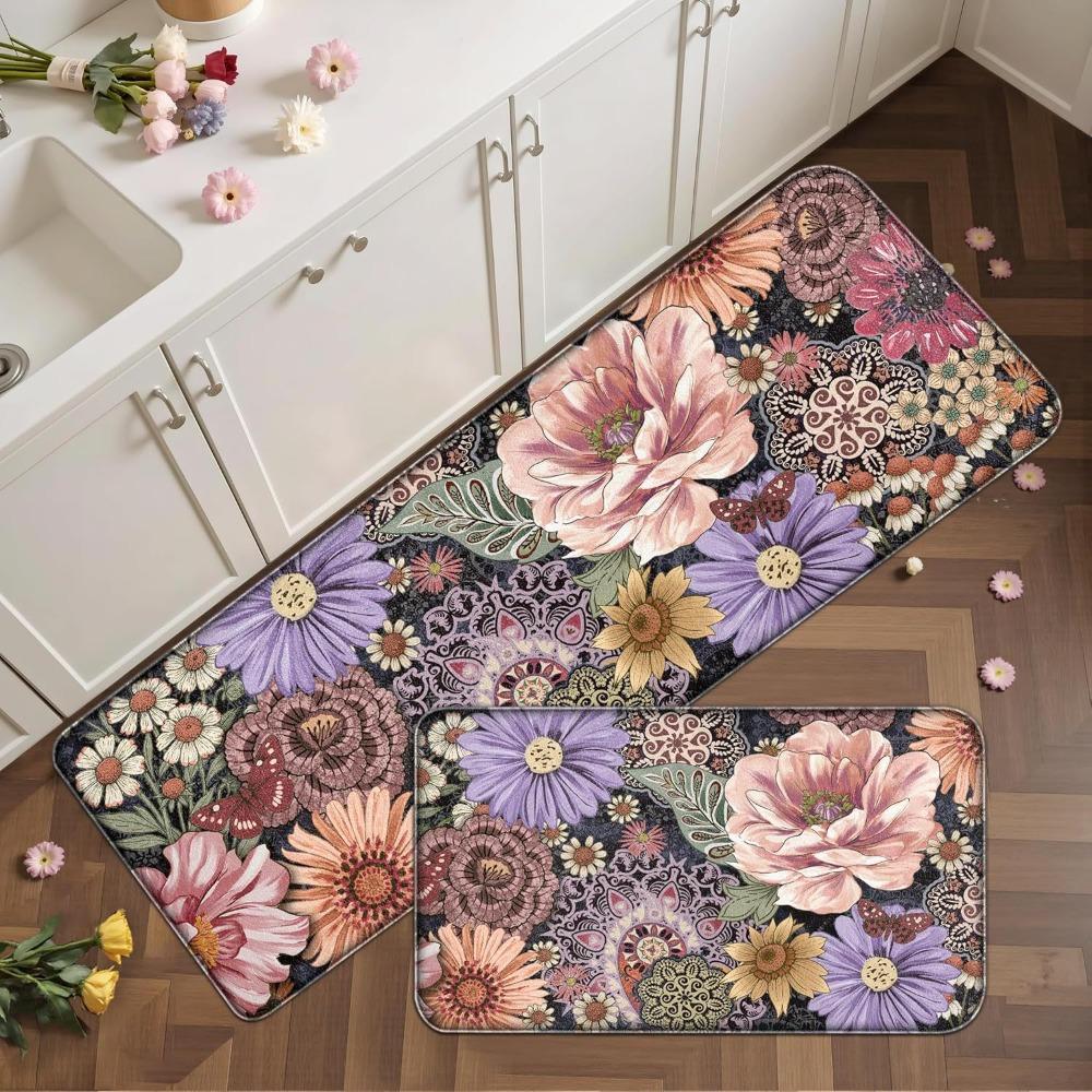 High Quality Boho Floral Kitchen Floor Mats Absorbent Quick-drying Floor Rug Non-slip Thickened Entrance Door Mat Household