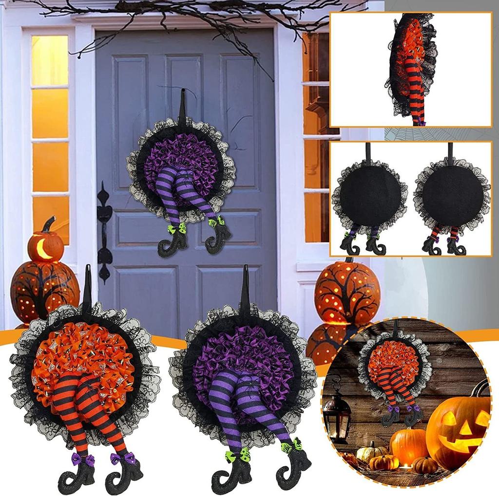 Wreath Garland Halloween Front Door Decor Pumpkin Witch Outdoor Indoor Prop Yard