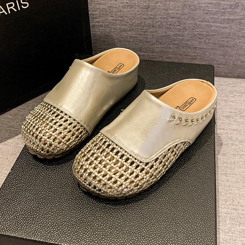 

Hollow hole wear inside and outside casual woven fashion Roman shoes soft sole summer breathable height fashion cool slippers women 40 шампанского