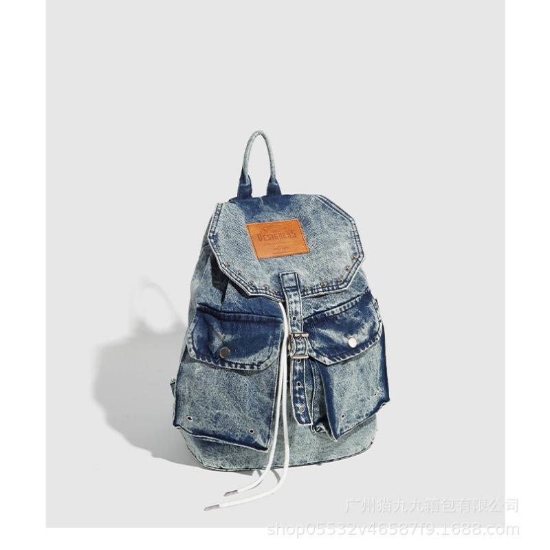 Large-capacity Double-shoulder Backpack, Washable Denim, Retro Niche Design Women's Bag