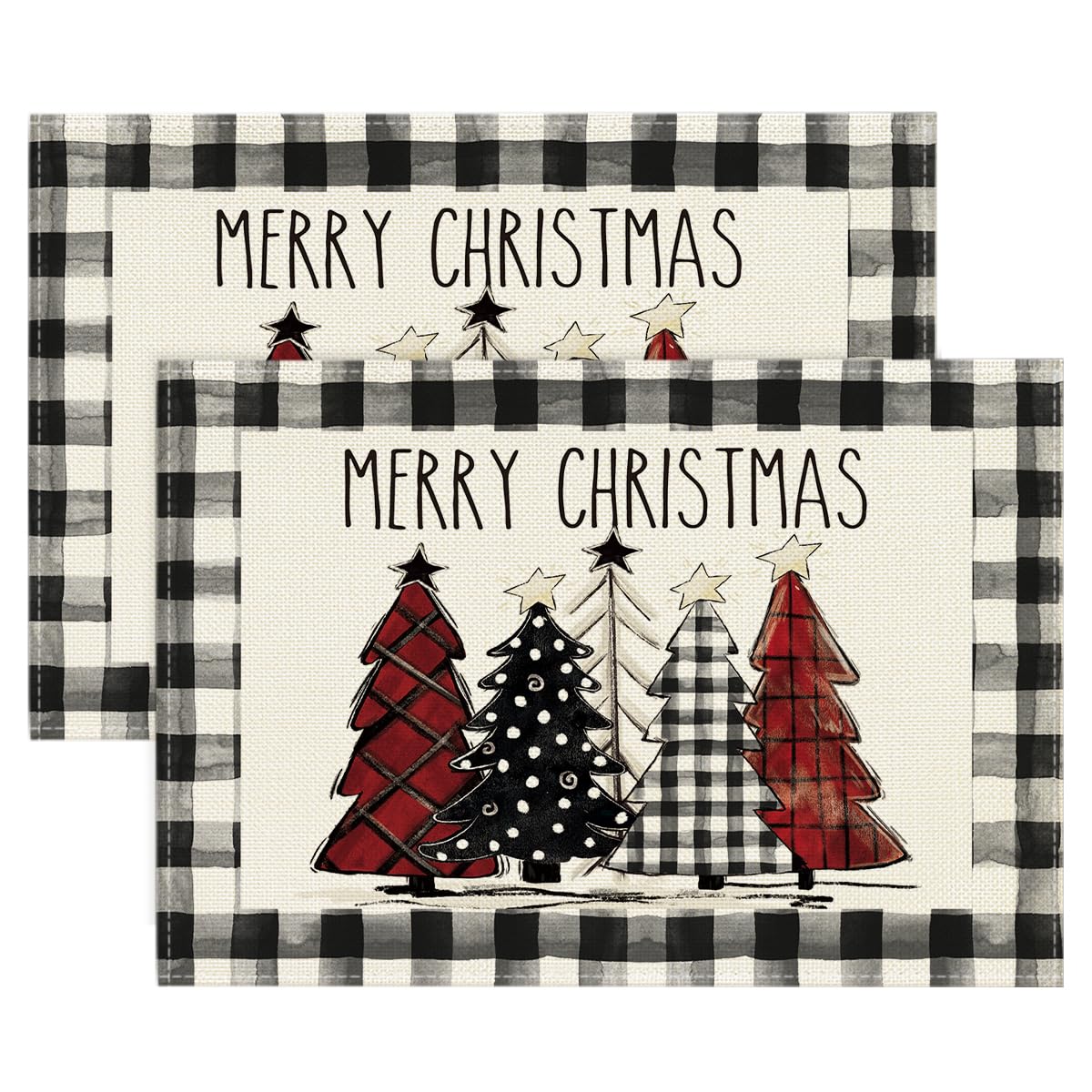 

Waterclor Buffalo Plaid Christmas Trees Placemats Set of 4, 12x18 Inch Winter Table Mats for Outdoor Home Party Kitchen Dining Decor 12 x 18 , Rectangular 2 Pcs