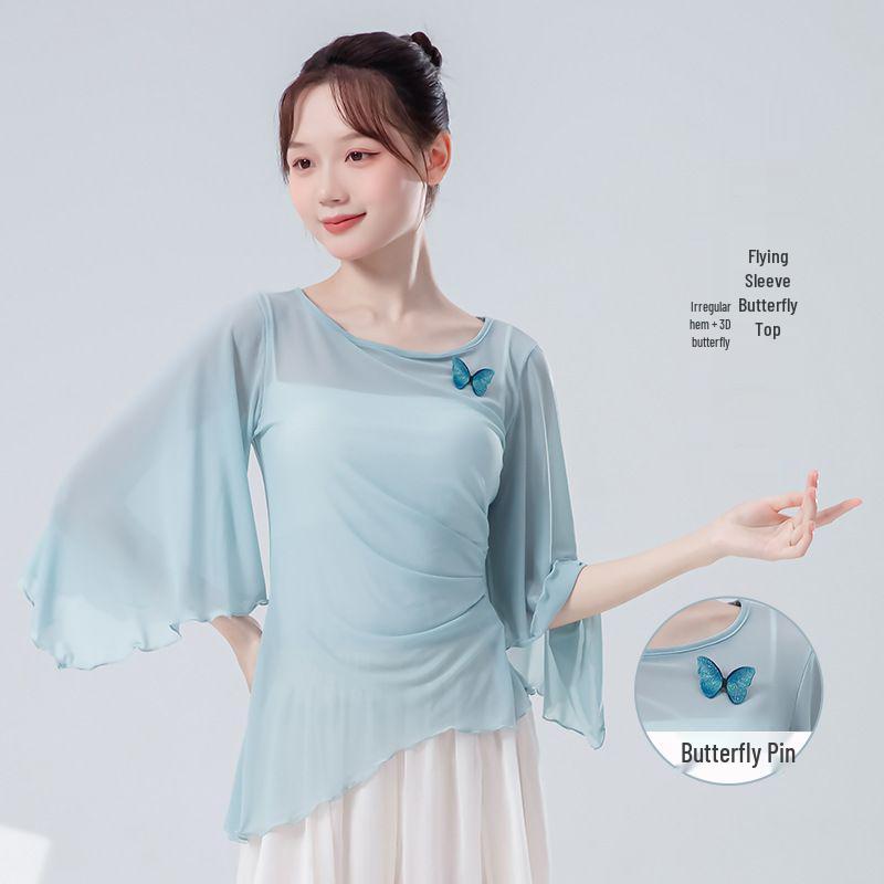 Women's Flying Sleeve Mesh Dance Top: Chinese Dance Costume