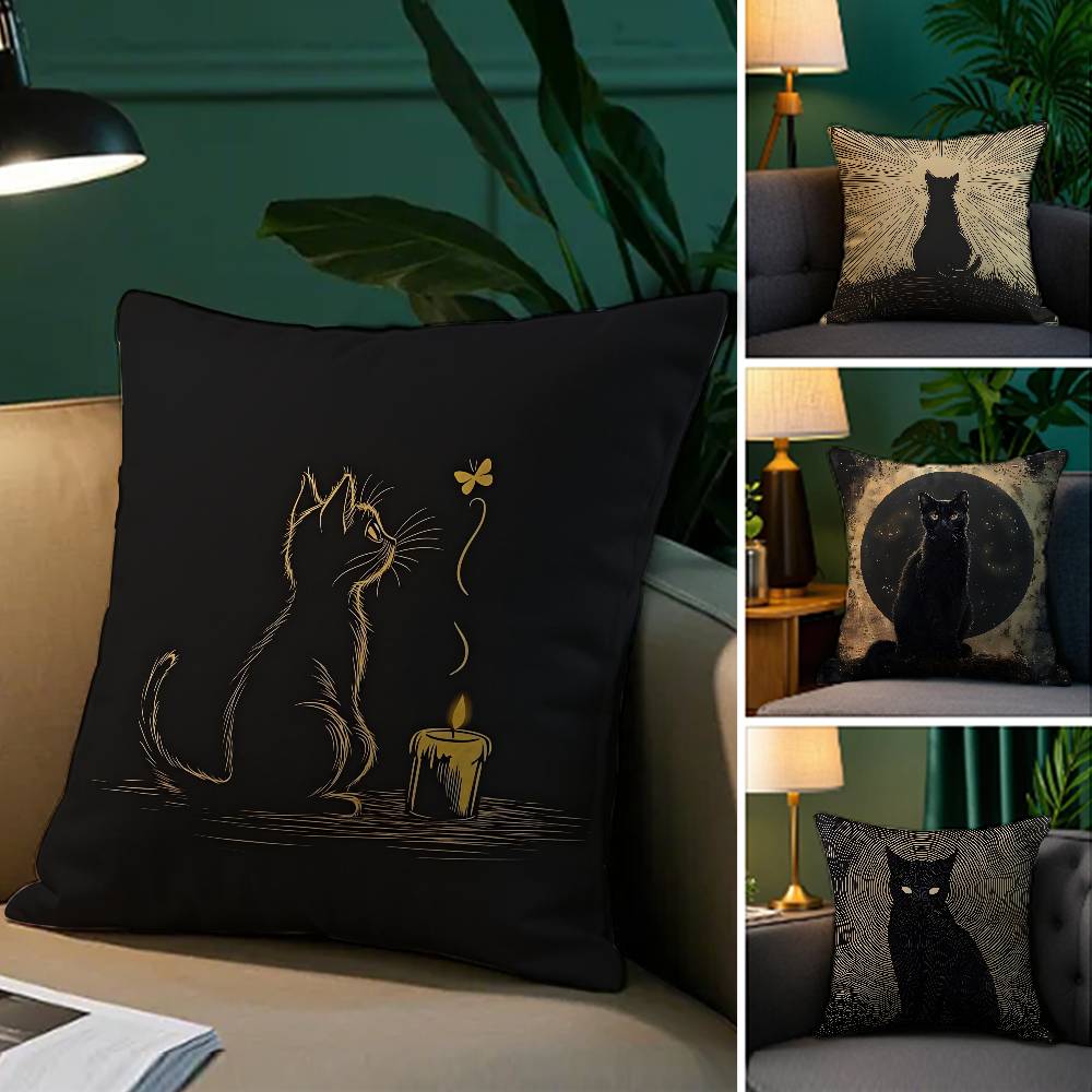 Cartoon Comic Cat Pattern Pillow Case Antidustmite Pillowcase Invisible Zipper Silky Short Plush Sofa Cushion Cover