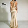 Alltagskleid Damen Sexy Rückenfreies Maxikleid, Tiefes V-Ausschnitt Ärmellos Bequemes Neckholder Satin Lang Formelles Abendparty Meerjungfrauen-Kleid Einfarbig