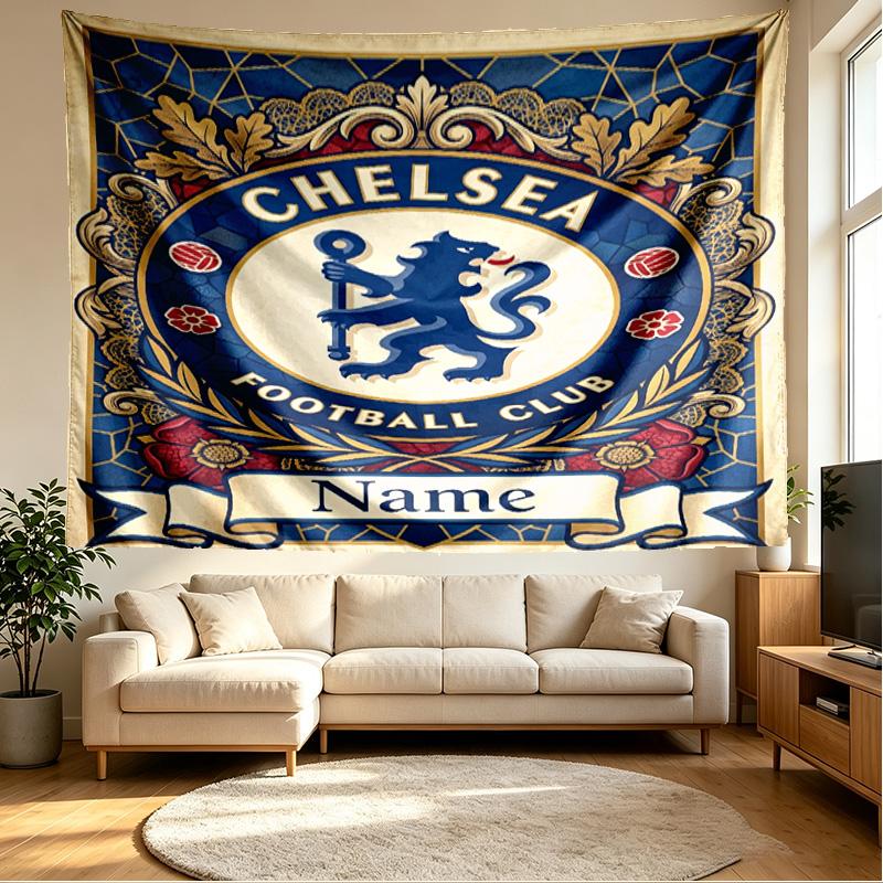 Custom Name Personalized Chelsea Football Club Print Tapestry, Wall Art Decor, Bedroom, Dorm, Apartment, LivingRoom, Party Backdrop, Gift for Birthday