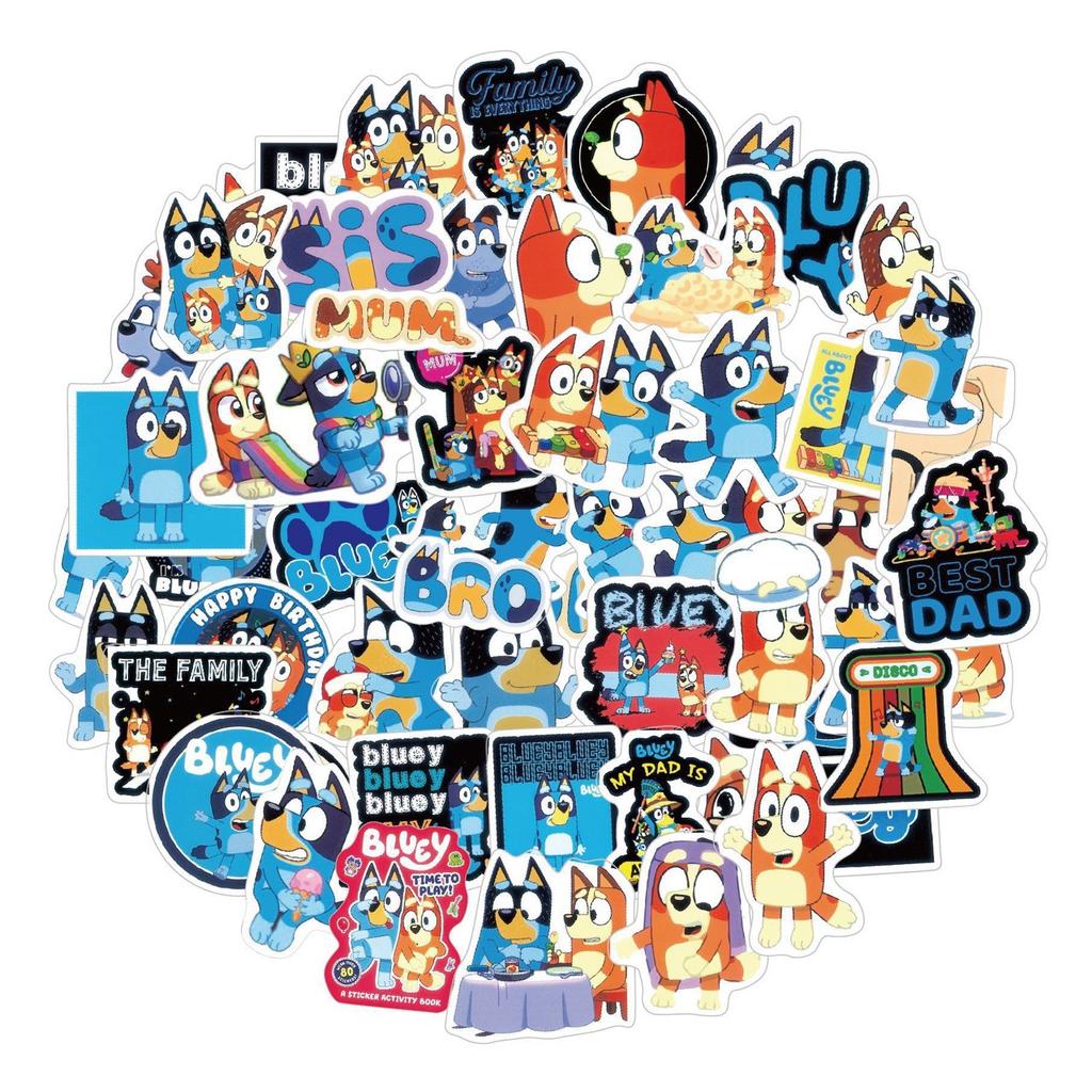 New Bluey Graffiti Stickers 55 Pcs Waterproof Cartoon Decorative Stickers For Phone Skateboard Luggage Water Bottle Bulk Decals