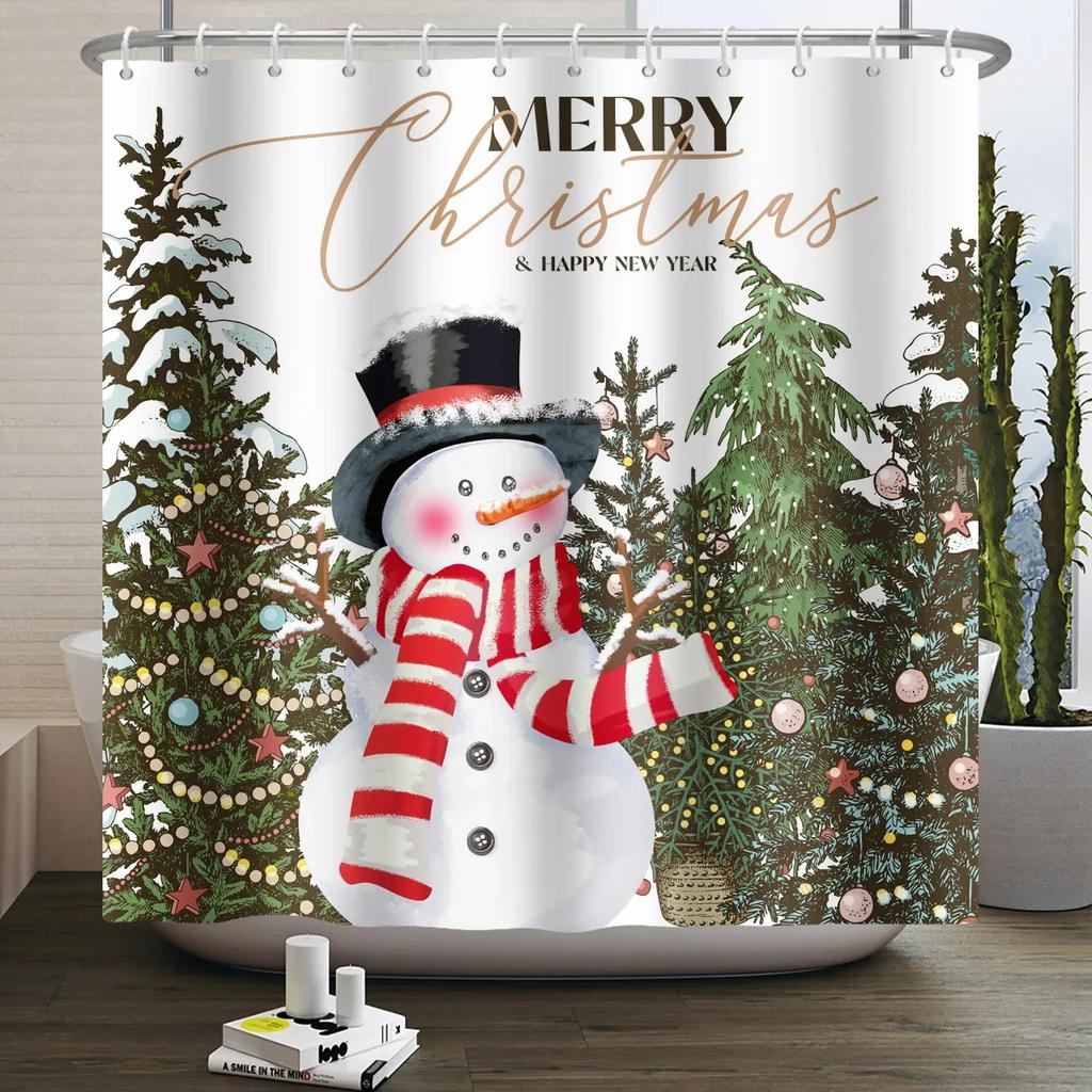 ZHL22Christmas Shower Curtain for Bathroom Waterproof Decoration with Hooks Weighted Lead Hem Heavy Duty Polyester Bath Curt2Ol%