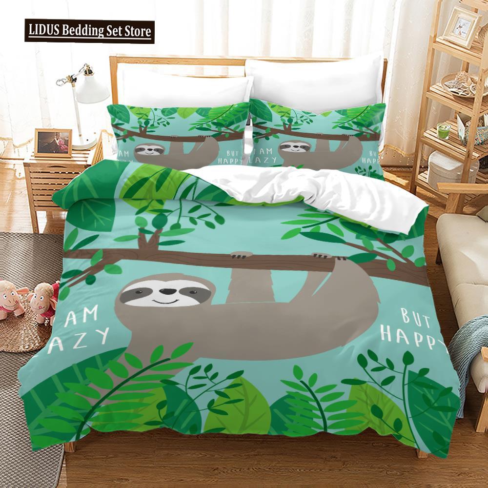 

Sloth Duvet Cover Set DJ Sloth Portrait With Headphones Funny Character Cool Smiling 3 Piece Polyester Bedding Set King Queen EU single(135x200cm)