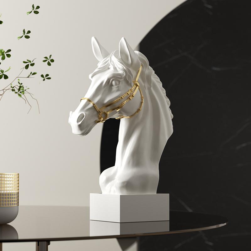 Gypsum sculpture Artistic horse head ornament Statues Soft decoration living room wine cabinet office Figurines Home Decor