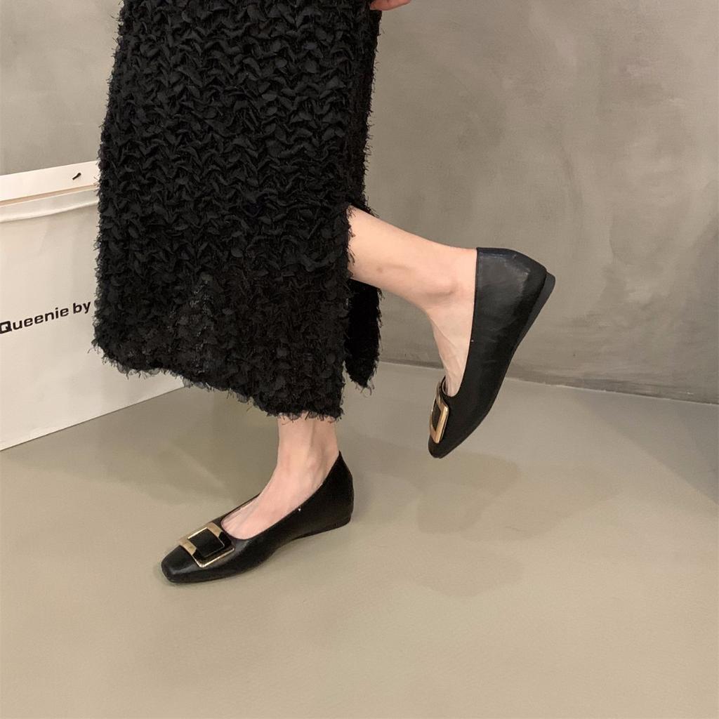 Inner height increase square head red single shoes women's shoes 2025 new spring and autumn French skirt evening shoes commuter shoes