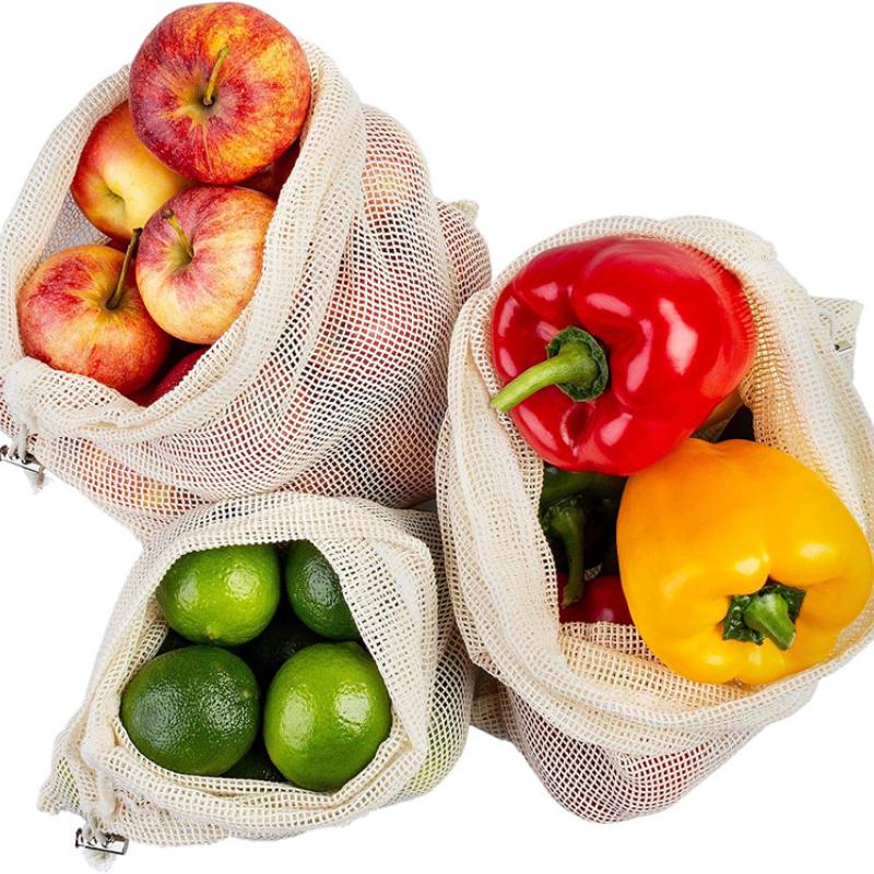3Pcs/set Reusable Mesh Produce Bags Premium Polyester Washable Mesh Bags for Vegetables Fruits Toys
