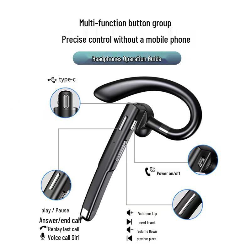 

Universal Wireless Ear-hook Bluetooth Headset for Men & Women - Single Earbud for Driving and Business Use Black 520