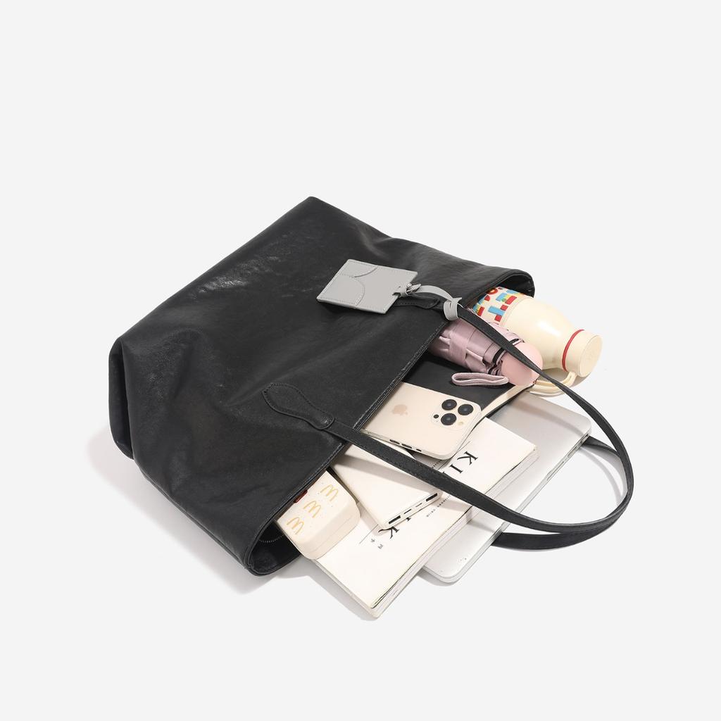Upgraded Soft Leather Tote Bag with Card Slots for Women, 2025 New Large-capacity Commuter Korean-style Versatile Student Shoulder Bag for Class