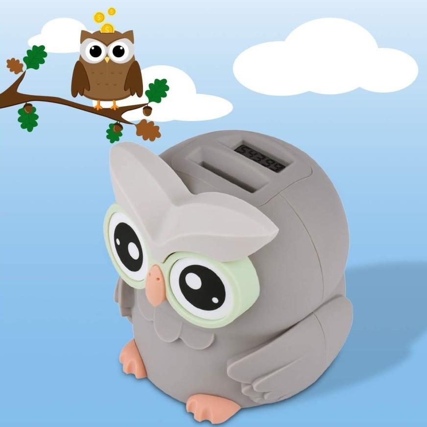 Electronic Owl Counting Piggy Bank Cute Animal Shape Automatic Saving Gifts Pot