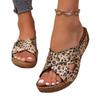 Summer New Thick-bottomed Fish Mouth Hollow Cool Slippers Slope Heel Large Size Casual Leopard Print Slippers