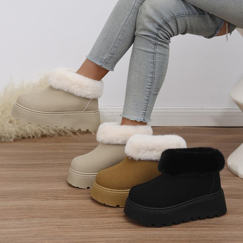 2025 New Plus-size Wool Cotton Shoes Women's Winter Platform Muffin Fleece Warm Wedge Short Snow Boots