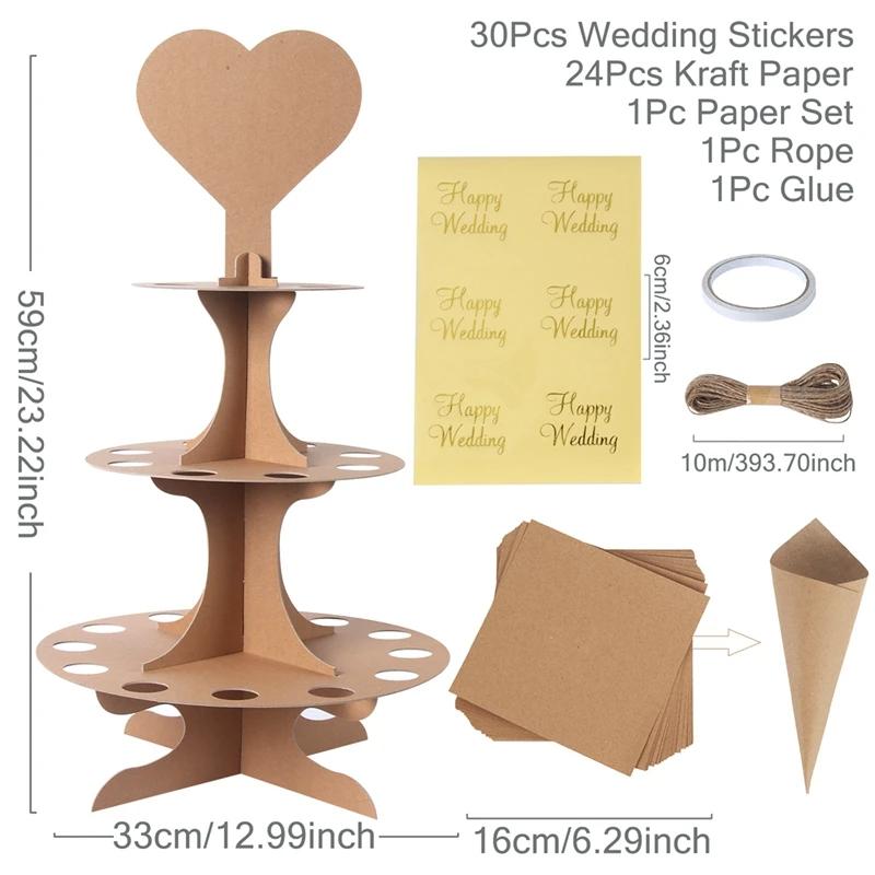 Kraft Paper Wedding Confetti Cone Holder Support Wedding Party Decor Supplies Confetti Cones Stand Box Tray Wedding Paper Cone