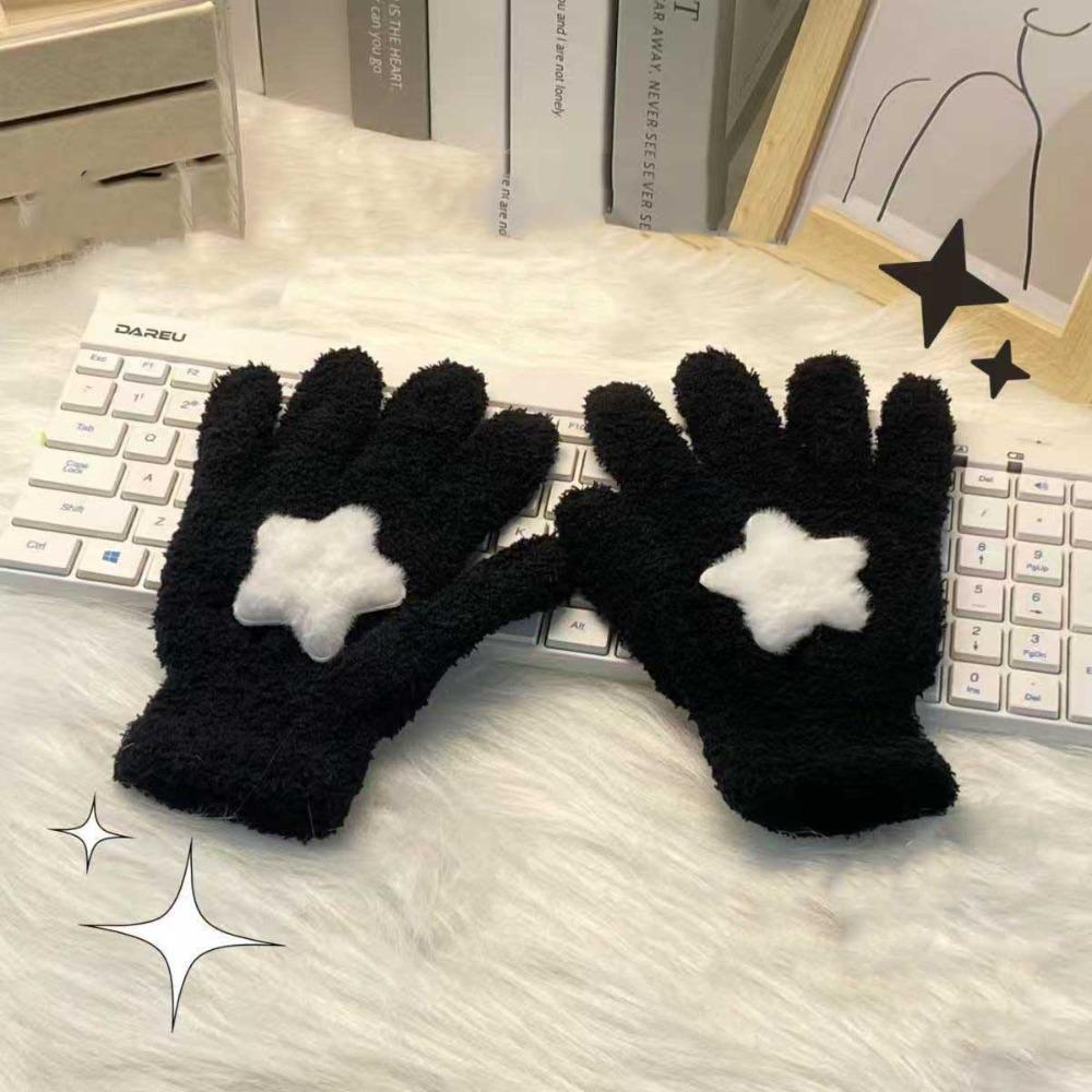 Cute Coral Velvet Gloves Cycling Winter Star Gloves Warmer Warm Gloves Women