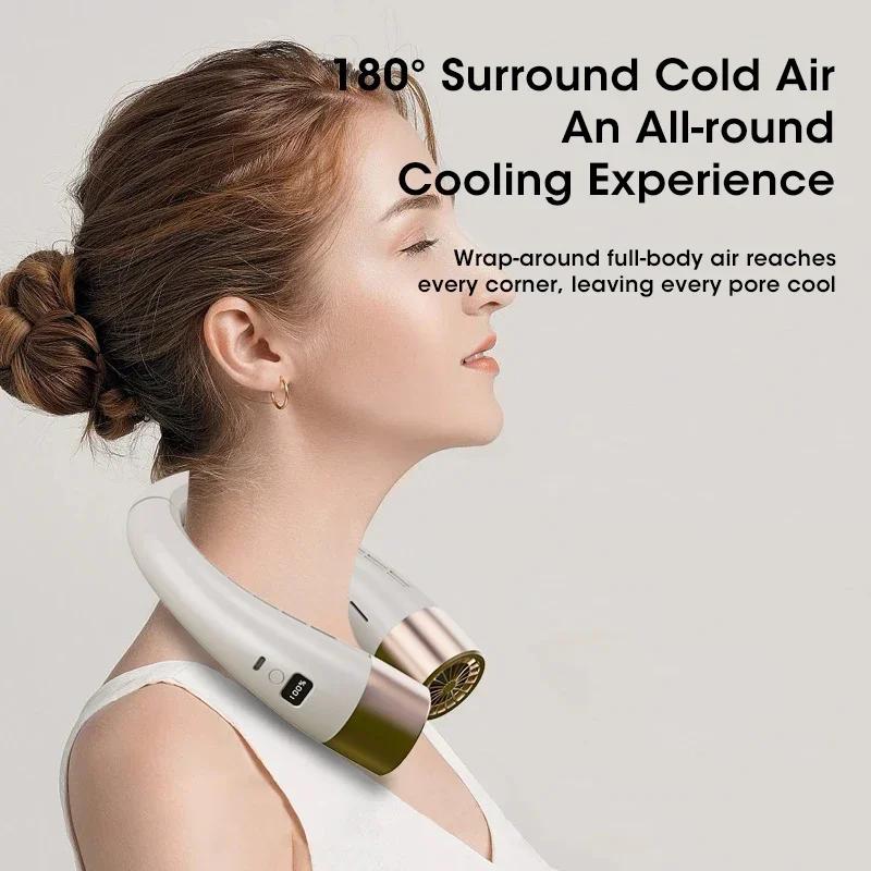 Neck Fan Hands Free USB Rechargeable 5-Speed Mini Foldable Digital Display Portable for Outdoor Sports Office